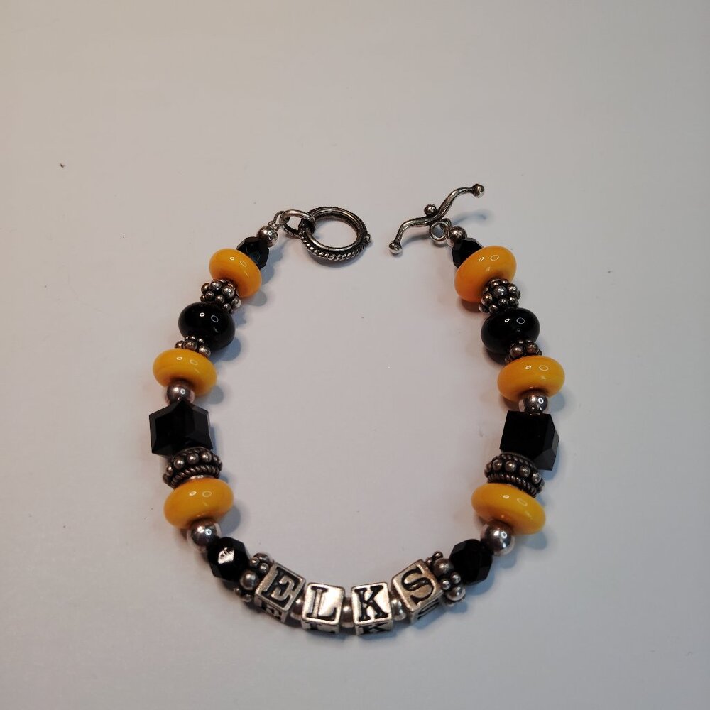 Sterling ELKS Bracelet 7.5" Toggle Clasp Glass Beads Fraternal Jewelry